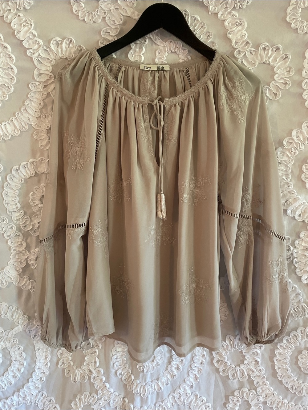 Dex Plus Crochet Embroidered Boho Peasant Top Lavender Color light wight Pretty